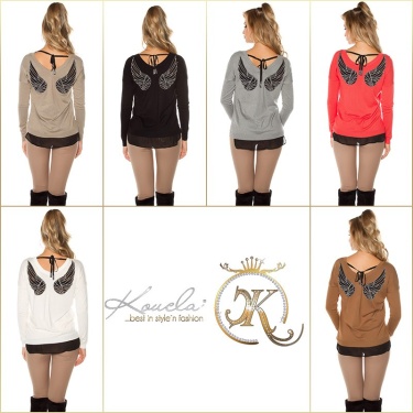 Trendy pullover with angel wings Black
